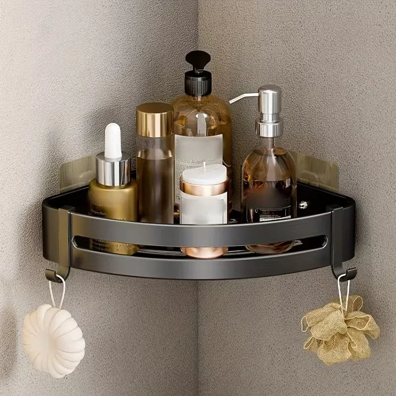 1pc Non-Drill Aluminum Bathroom Storage Rack - Wall Mounted Corner Rack Used For Storing Bathroom Shampoo Shower Gel Cosmetics