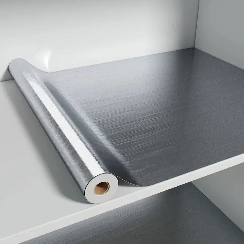 Decorative waterproof fireproof self-adhesive wallpaper 40cm brushed silver refrigerator living room kitchen countertop
