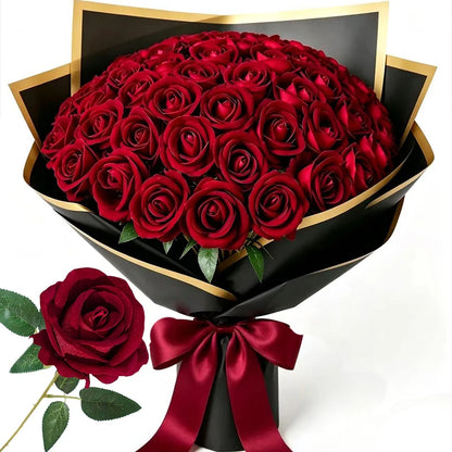 50 Pcs Velvet Rose Artificial Rose Flowers Real Touch Fake Roses Florals for Valentine's DIY Wedding Bouquet Party Home Decor