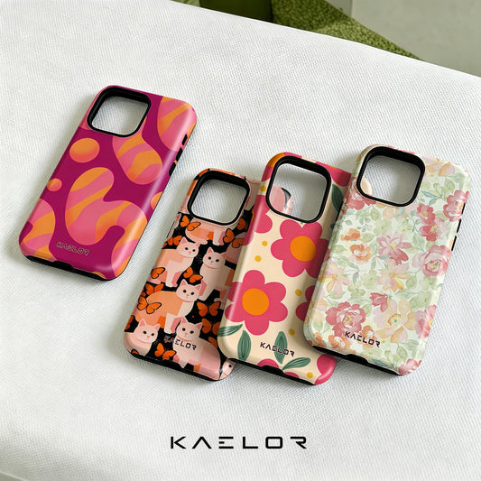 Pink Orange Floral Bumper Case Dual Layer for iPhone 17 16 15 14 Plus 13 Pro Max Shockproof Hard PC Cover