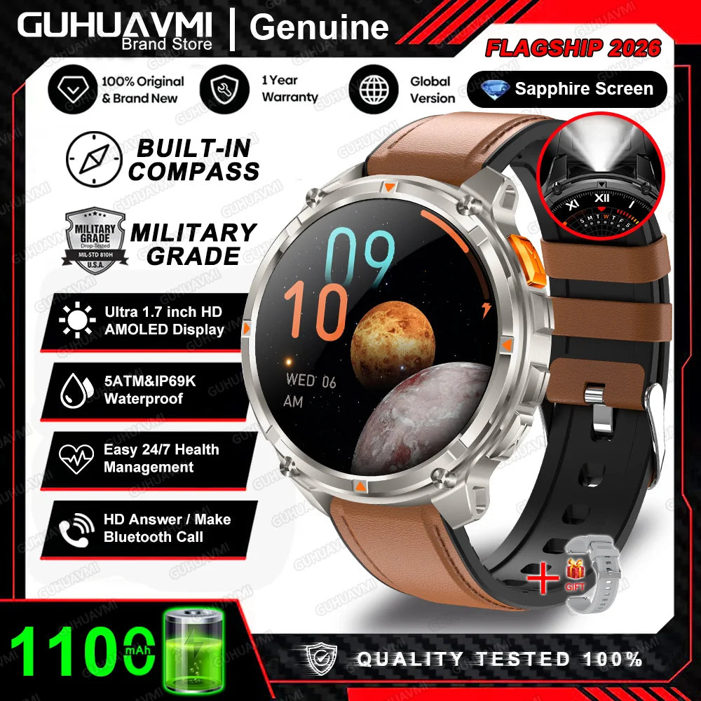 2026 New T-Rex3 Pro 1100mAh Battery Smart Watch GPS path 5ATM Waterproof Sports Run tracker Outdoors Compass Military Smartwatch