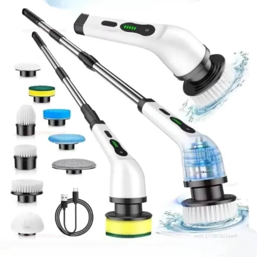 9 in 1Electric Spin Scrubber,Cordless Cleaning Brush Shower Scrubber – Adjustable Extension Handle Waterproof for Tub Tile Floor
