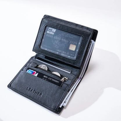 men's wallet Genuine Leather Wallets For Men Coin Purse Vintage Vertical Short  Credit Card Holder Money Bag Men's RFID wallet