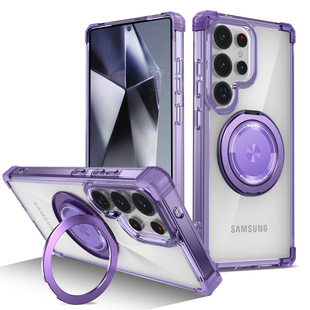 Rotating Magnetic Folding Stand Transparent Phone Case for Samsung S26 S25 Edge S24 S23 Plus FE S21 Ultra Armor Shockproof Cover