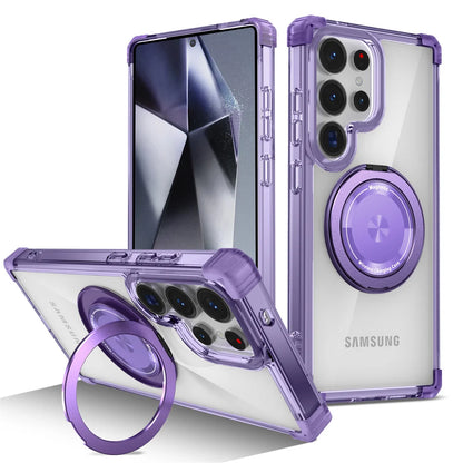 Rotating Magnetic Folding Stand Transparent Phone Case for Samsung S26 S25 Edge S24 S23 Plus FE S21 Ultra Armor Shockproof Cover
