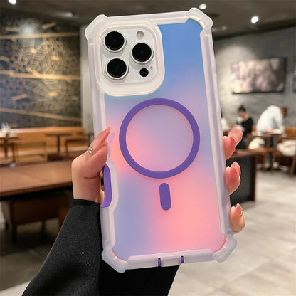 Luxury for Magsafe Laser Dazzling Armor Case For iPhone 16 Pro Max 15 Plus 14 13 Wireless Charging Dual Layer Protection Cover