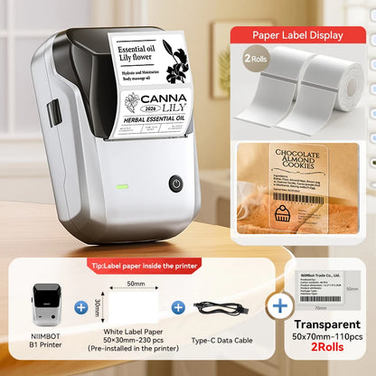 Niimbot B1 Wireless Thermal Label Printer Food Tag Barcode Price Small Business 20-50mm Print Width Label Machine for Home