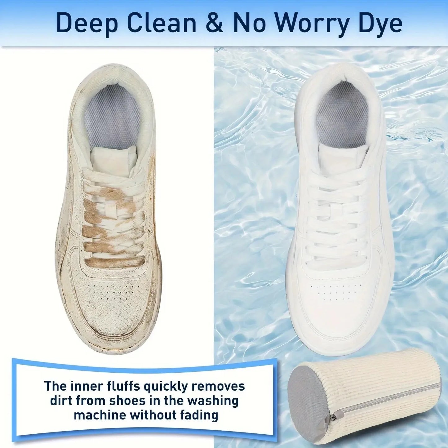 Machine washable shoe washing and drying bag, soft fiber—durable polyester shoe cover, adjustable shoelaces, durable shoe washin