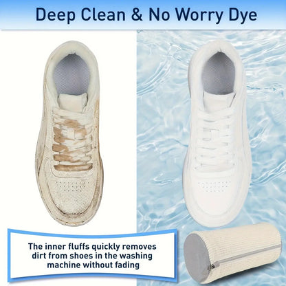 Machine washable shoe washing and drying bag, soft fiber—durable polyester shoe cover, adjustable shoelaces, durable shoe washin