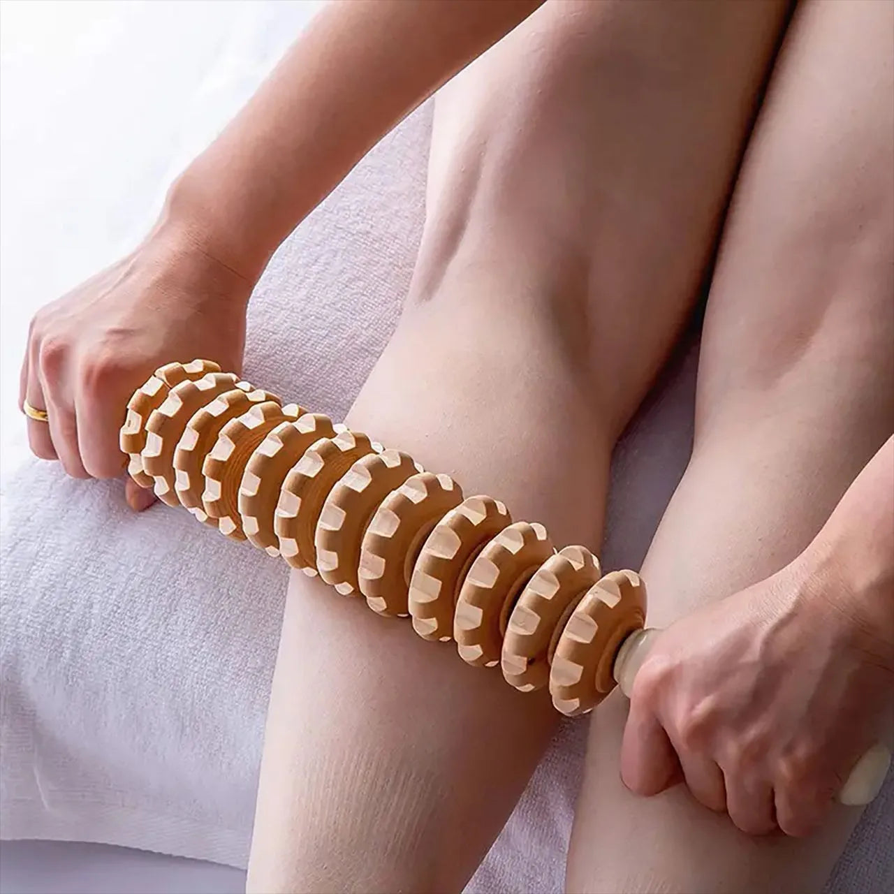 Massageador de fáscia corporal, alça antiderrapante, engrenagem ranhurada de madeira, braços, pernas, coxas, nádegas, rolo suave