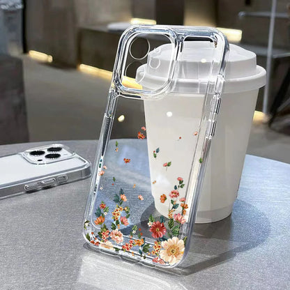 Flower Phone Case For iPhone 16 15 13 11 14 12 17 Pro Max 16E XS XR 7 8 Plus SE Shockproof Transparent Cover Silicone Soft Funda