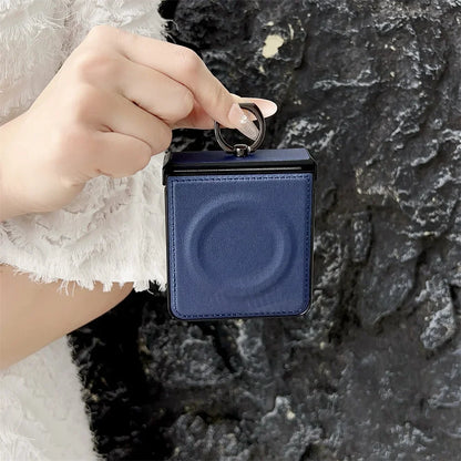 360 Rotating Magnetic Ring Holder Phone Case For Samsung Z Flip 7 6 5 4 3 Flip6 Flip5 Flip4 Flip3 5G PU Leather Back Cover