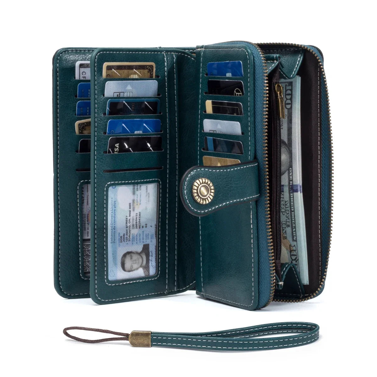 Unisex RFID Blocking Vintage Waxed Leather Long Wallet Large Capacity Zipper Clutch Multi Slots Card Coin Hand Purse