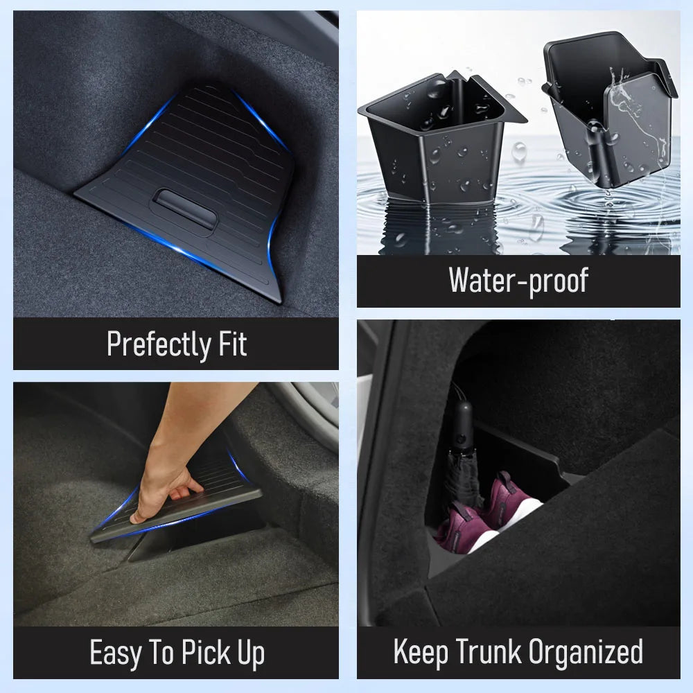 1:1 Official Design Trunk Storage Bins For Tesla Model Y Juniper 2025 Trunk Organizer Trunk Side Storage Box Travel Accessories