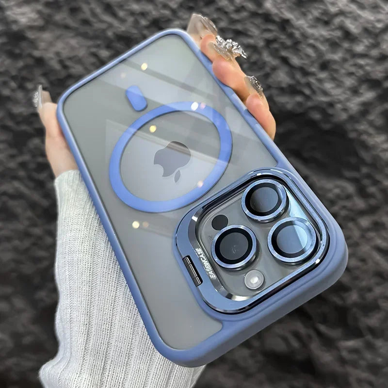 Luxury Magnetic Shockproof Phone Case For iPhone 16 15 14 13 12 11 Pro Max Plus Pro Funda Stand Glass Lens Protection Back Cover