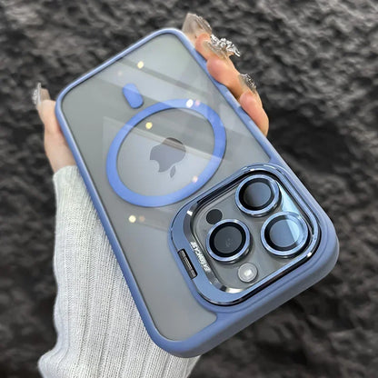 Luxury Magnetic Shockproof Phone Case For iPhone 16 15 14 13 12 11 Pro Max Plus Pro Funda Stand Glass Lens Protection Back Cover