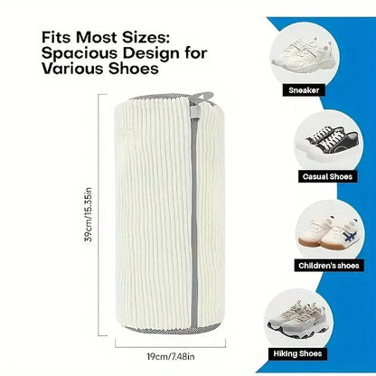 Machine washable shoe washing and drying bag, soft fiber—durable polyester shoe cover, adjustable shoelaces, durable shoe washin