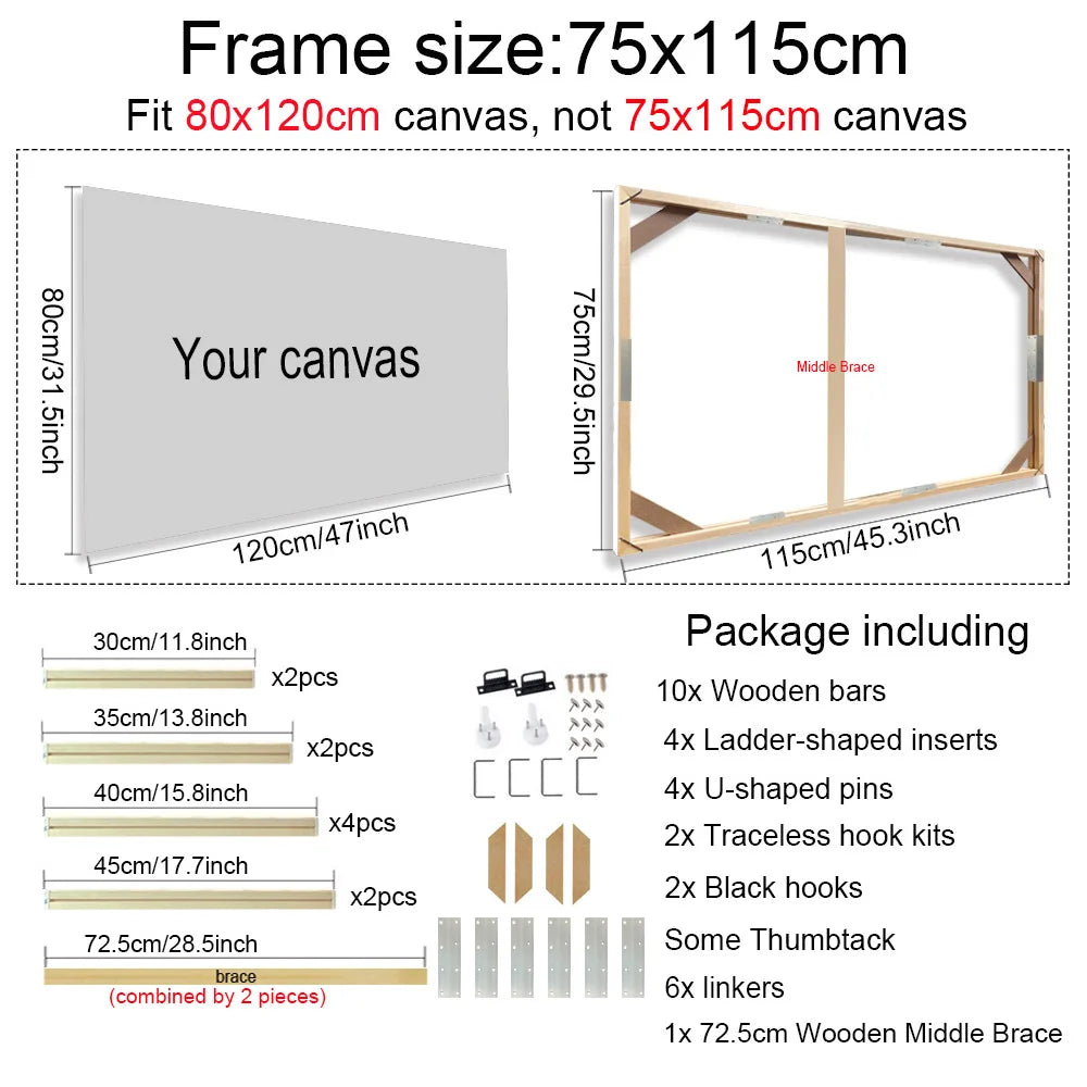 Various Sizes Canvas Frame Wooden Frames Natural Wooden Photo Oil Painting Canvas Diamond Painting Frames Canvas Wood Wall Frame