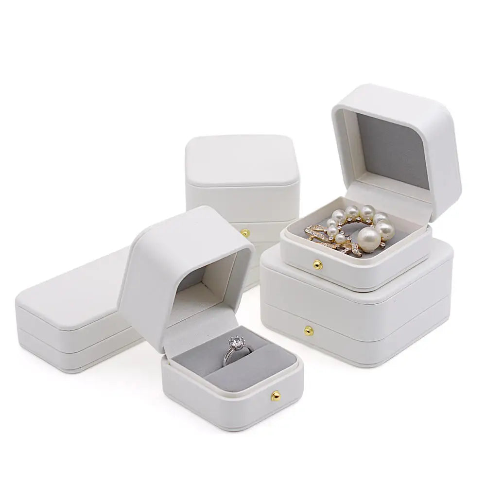Vintage Double Slots Ring Jewelry Box – PU Leather Storage Case for Wedding, Engagement, & Gift