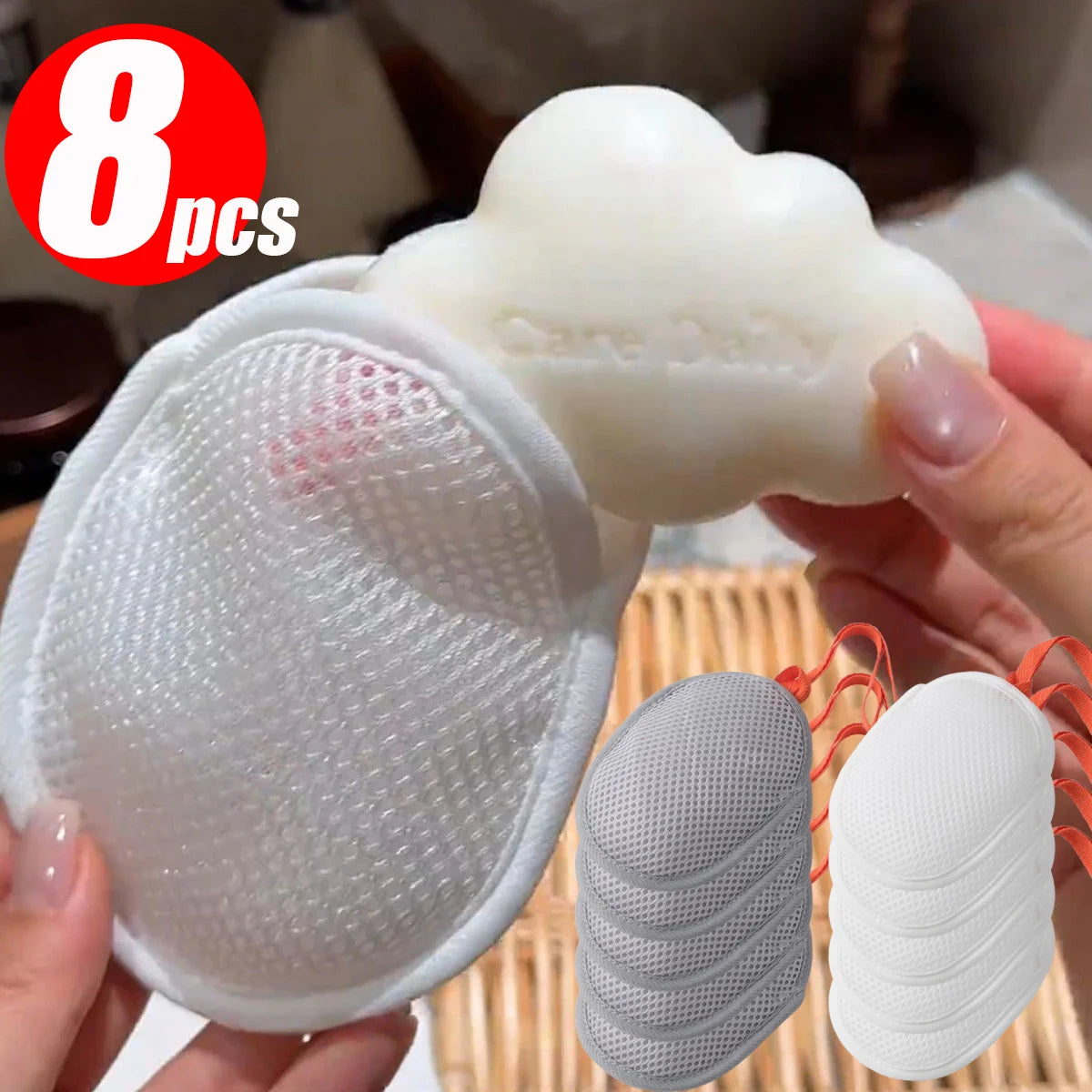 1~8Pcs New Foaming Soap Bag Net Mesh Massage Exfoliator Pouch Bathing Bubble Maker Cleaning Tool