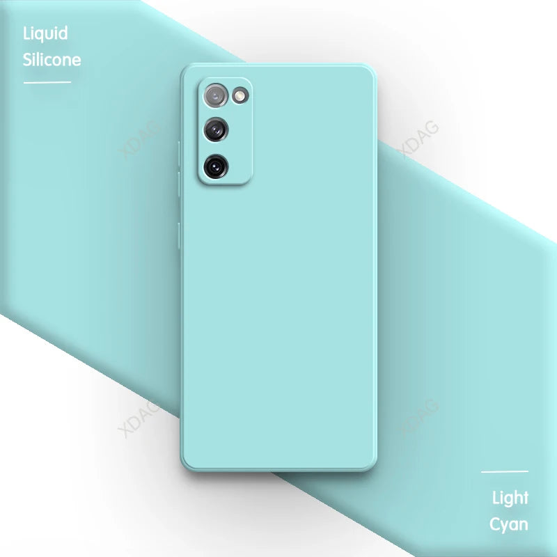 Straight Edge Housing for Samsung Galaxy S20 FE S20FE Plus Ultra 5G Plain Candy Color Soft Liquid Silicone Phone Case Back Cover