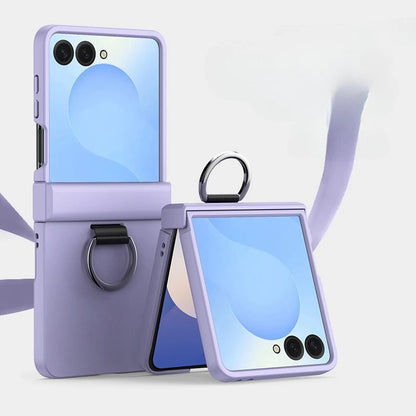 Skin Feel Hard Phone Case for Samsung Galaxy Z Flip 7 FE 6 5 4 3 ZFlip7 with Ring Hinge Protective Cover