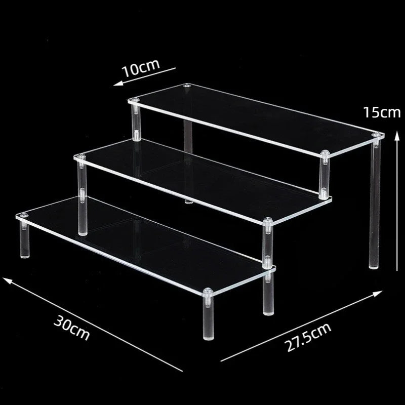 Black 1-5 Tier Acrylic Display Stand Clear Display Riser Rack for Cupcake Perfume Doll Décor Organizer Amiibo Funko POP Figures