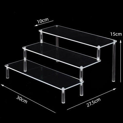 Black 1-5 Tier Acrylic Display Stand Clear Display Riser Rack for Cupcake Perfume Doll Décor Organizer Amiibo Funko POP Figures