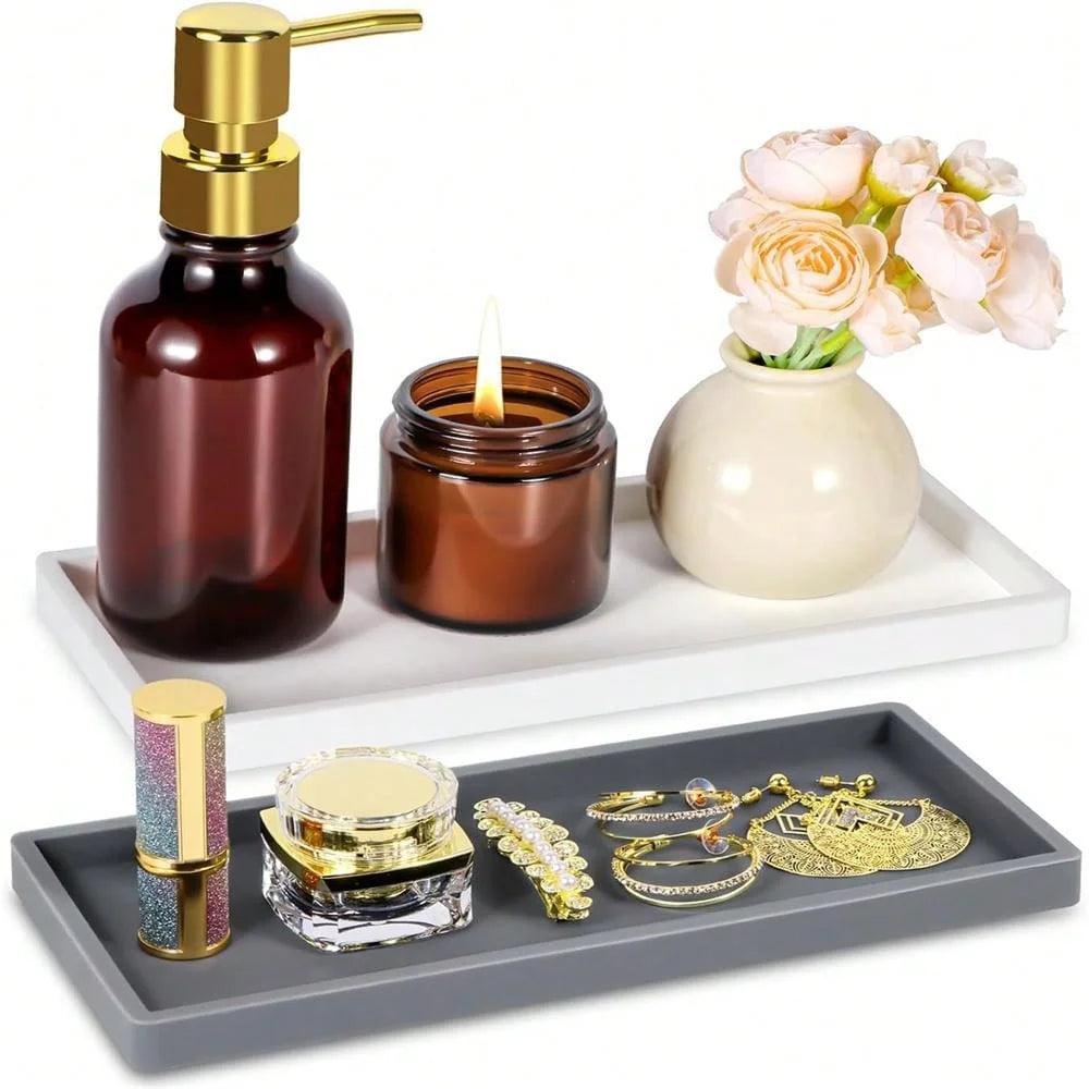 1 Pack Bathroom Tray Soft Silicone Jewelry Tray Dressing Table Decorative Bathroom Tray Organizer Suitable for Dressing Tables