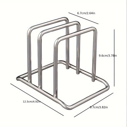 1pc Space-Saving Stainless Steel Pot Lid and Cutting Board Organizer Combo - Heavy-Duty Countertop Rack, kitchen organizer