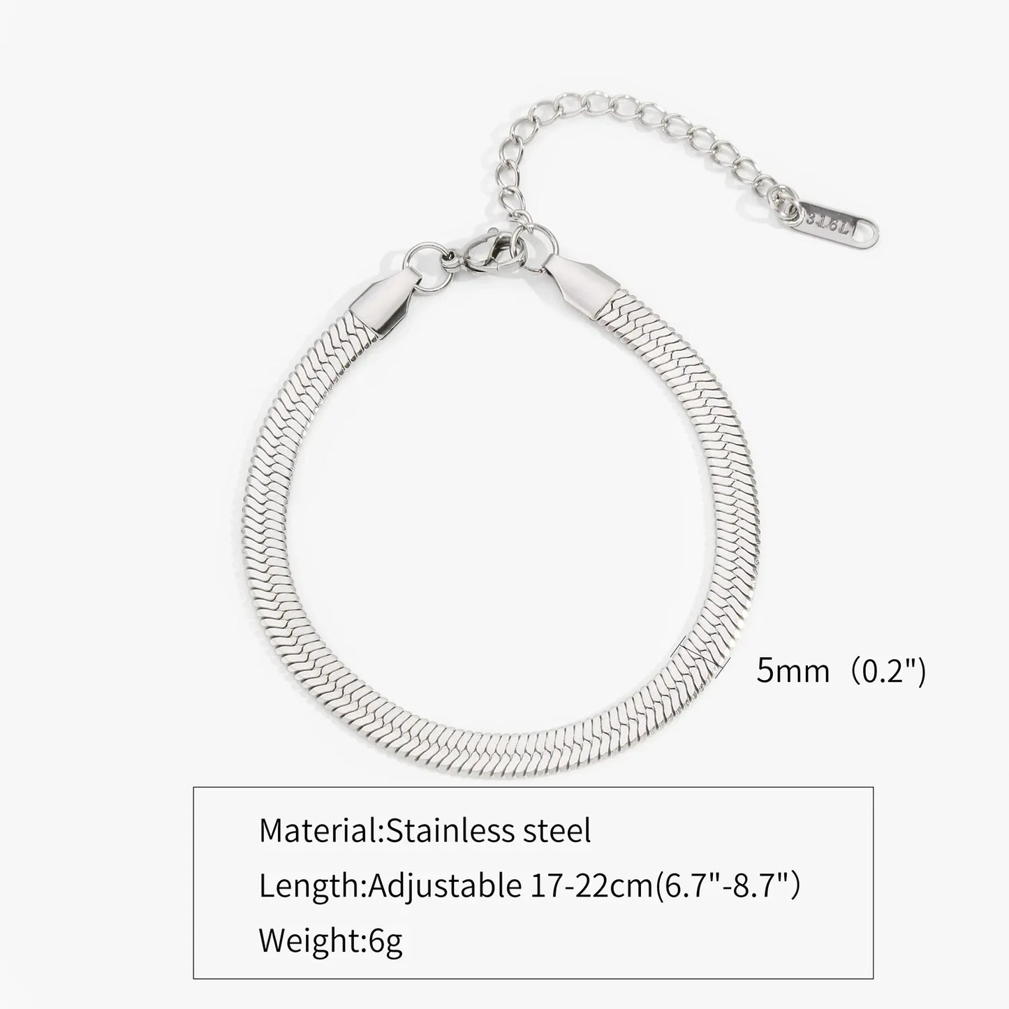 2-5MM Stainless Steel Snake Chain Bracelet - Gold Color Waterproof Bangle
