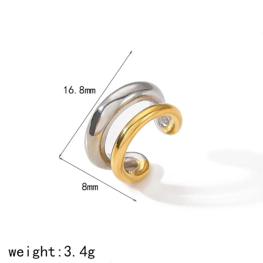 18K Gold Stainless Steel Multilayer Ear Clip – Waterproof Chunky Hoop