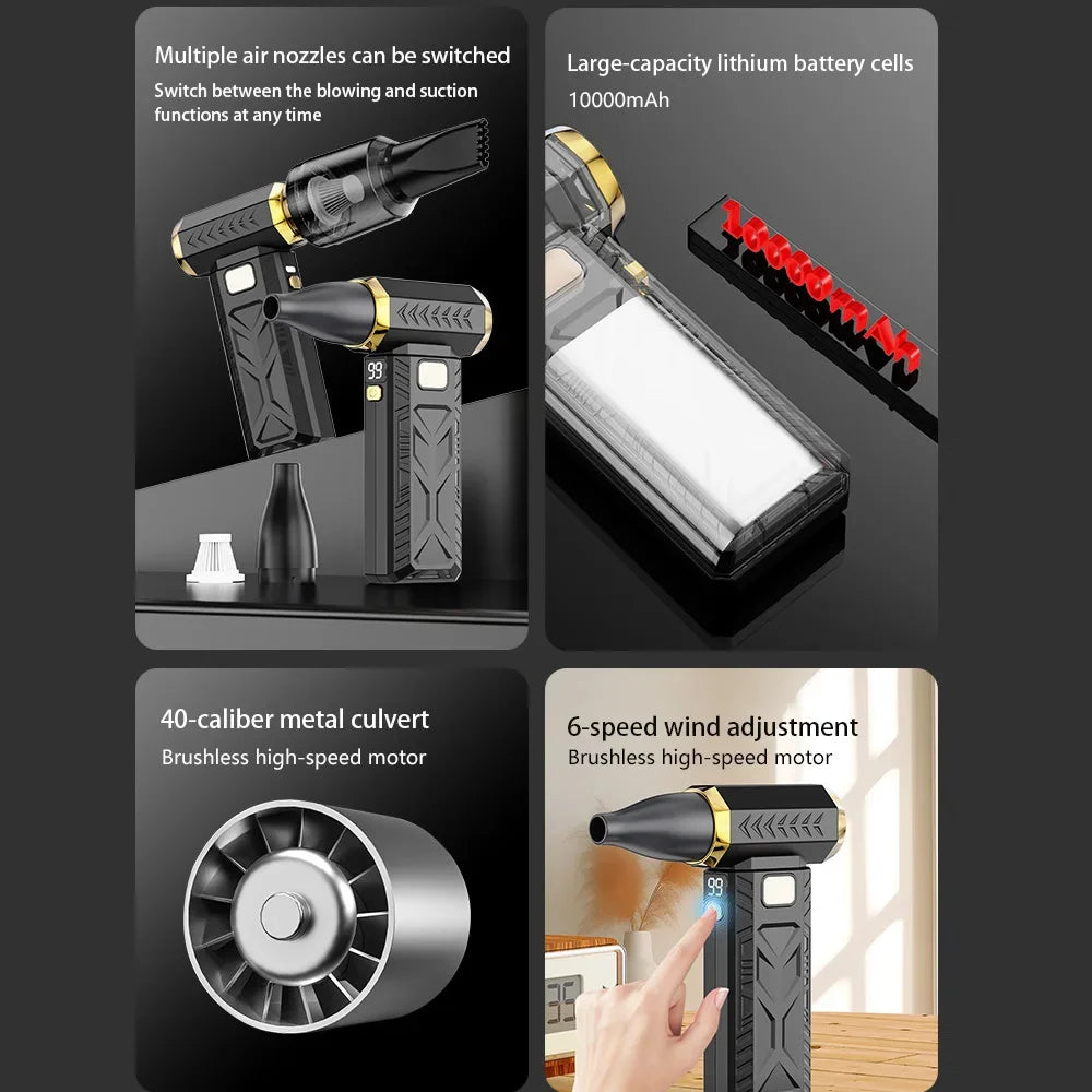 M18 Brushless Turbo Blower Jet Fan 400000RPM Powerful Electric Portable Dust Cleaner 53m/s Type-C Charging Violent Fan