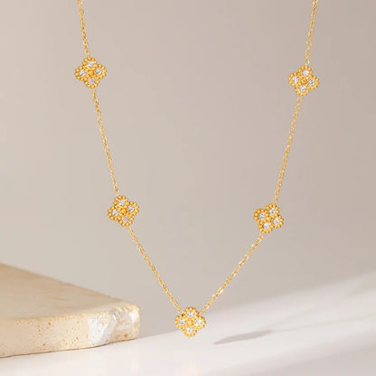 GANEMLY Clover Flower Zircon Necklace – 316L Stainless Steel Waterproof