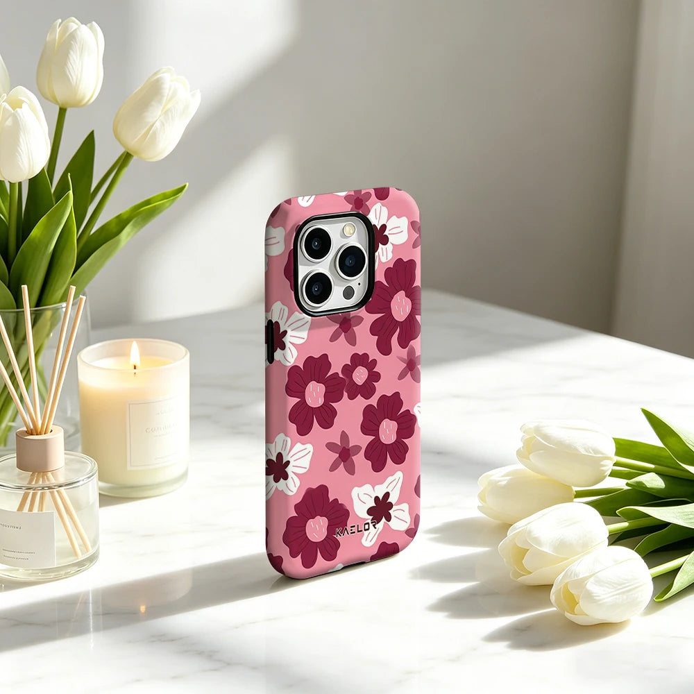 Burgundy Big Flower Double Layer Hard Shell for iPhone 17 16 15 14 Plus 13 Pro Max Anti-Drop Shockproof  PC Case