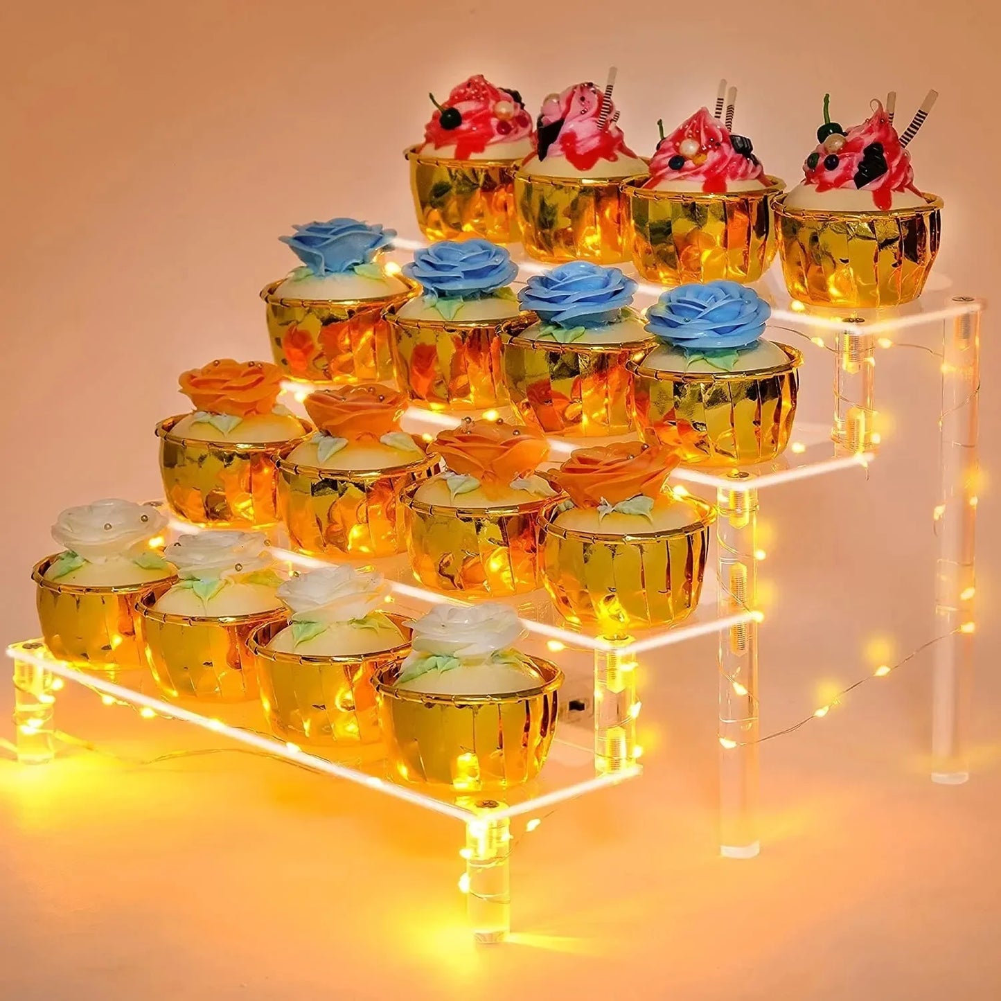 1-5 Tier Iridescent Acrylic Display Risers Stand Shelf for Figures Collectibles Cupcakes Perfumes Jewel Decorating & Organizing