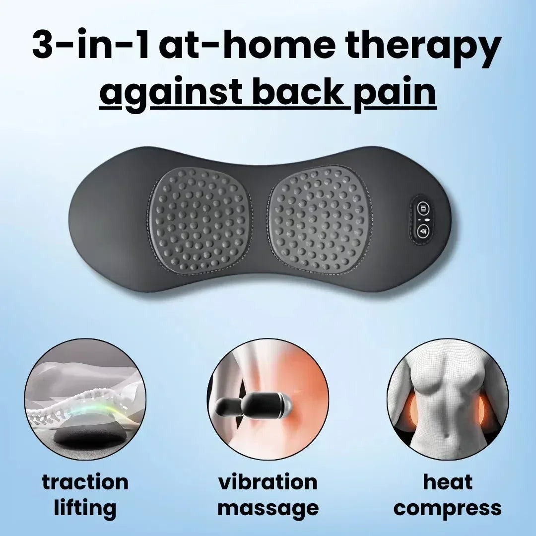 3-in-1 Back Massager Heat Vibration for Back Pain Relief Herniated Disc Stretch Support Traction Lower Back Massage Pillow
