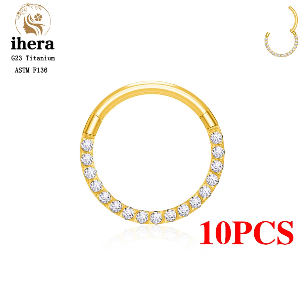 1/10PCS G23 Titanium Nose Rings – Septum Clicker, Cartilage, Tragus, Helix Earrings, 16G 18G CZ