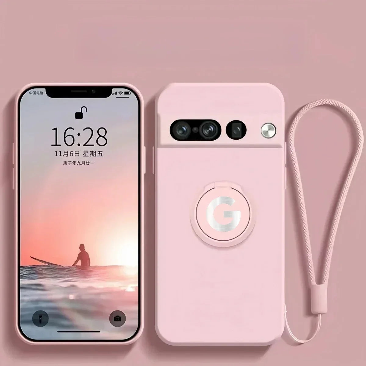 Original Liquid Silicone Rotable Ring Holder Case For Google Pixel 11 Pro XL 10A 9A 8 7 Pro Wrist Strap Skin Feel Protect Cover