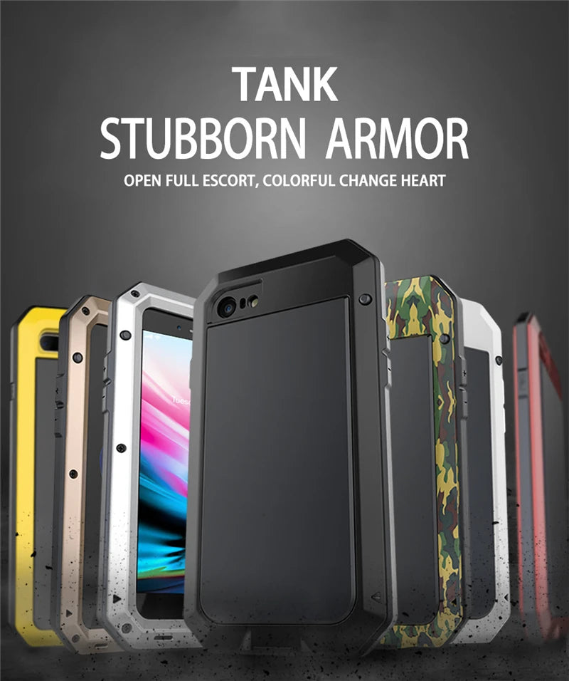 Heavy Duty Protection Armor Metal Aluminum Case for iPhone 16 15 14 13 12 mini 11 Pro 7 8 Plus XS Max XR SE 16e Shockproof Cover