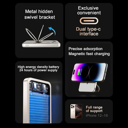10000mAh Slim Mini Power Bank for MagSafe,Magnetic Wireless Fast Charger Stand 20W Portable External Battery For iPhone Samsung