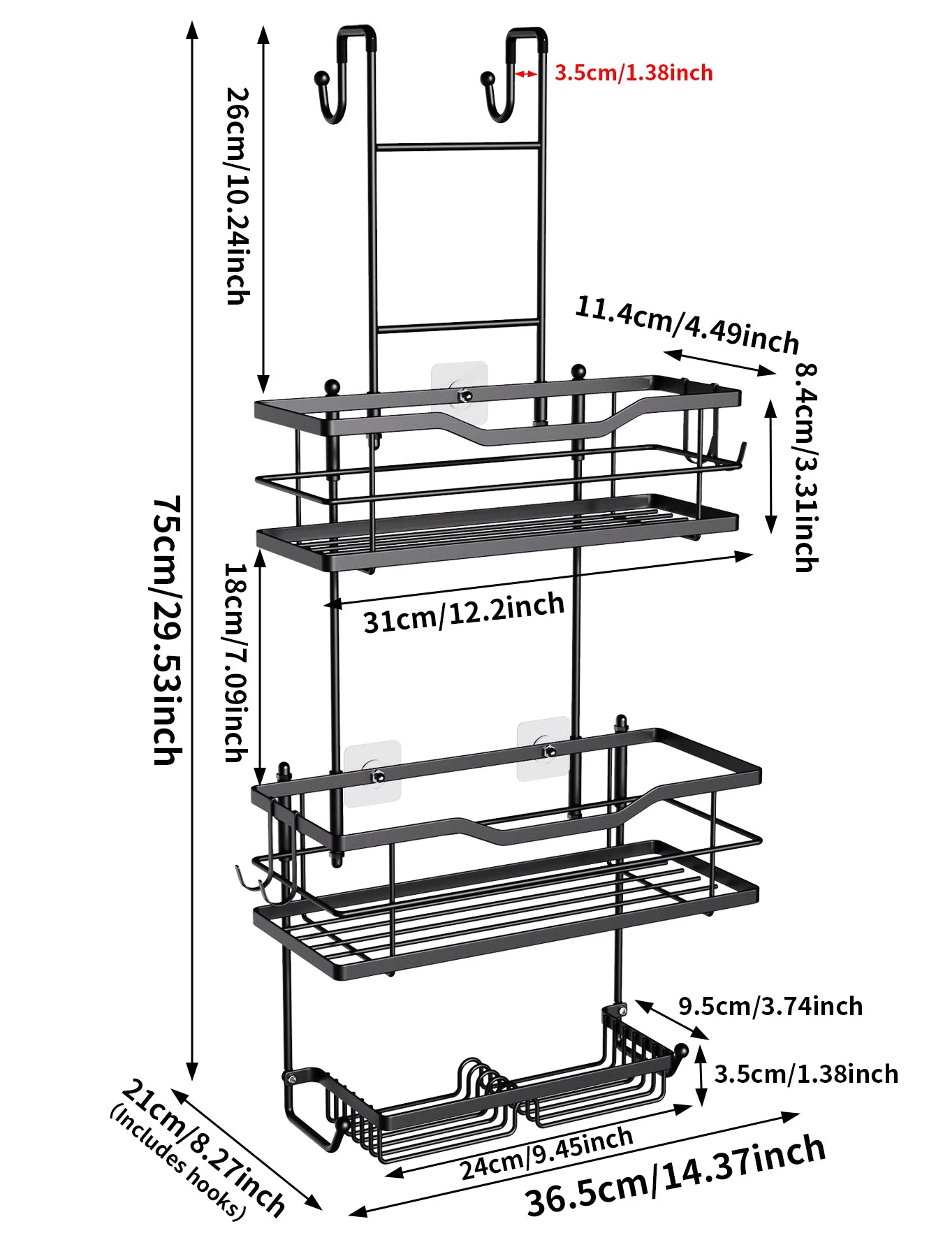 Over the Door Hanging Shower Caddy No-Drill Removable Bathroom Organizer Storage Rack for Shower Gel Soap Towels