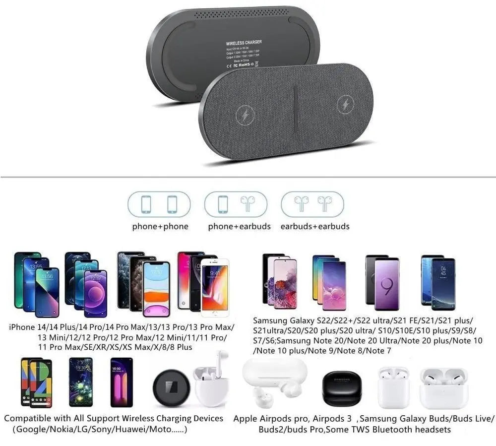40W Wireless Charger for iPhone 15 14 13 12 11 Pro XS AirPods Pro Dual 20W 2 in 1 Fast Charging Dock Station For Samsung S23 S24
