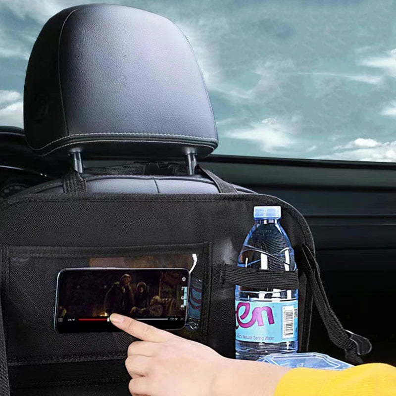 Car Backseat Organizer with Tray Multi-Functional Storage Box for Tablets Water Bottles Essentials Fits Most Vehicles