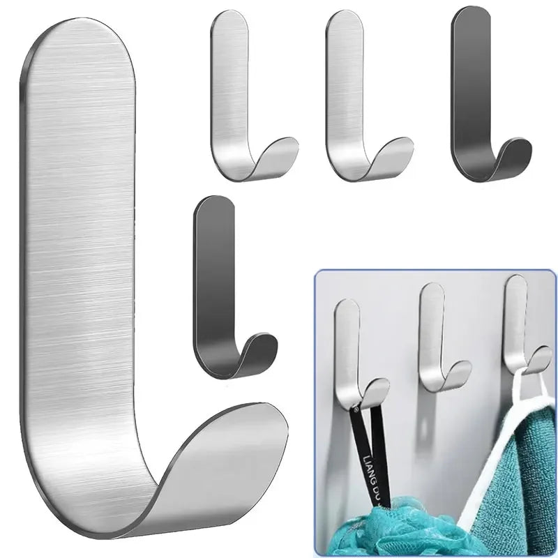 Self-Adhesive Stainless Steel Wall Hooks — Multi-Pack