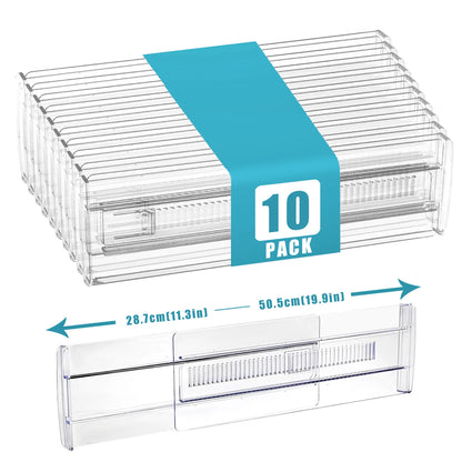 6/8/10/12-Pack Adjustable Drawer Organizers, Clear Expandable Dresser Organizers for Storing Clothes Kitchen Utensils