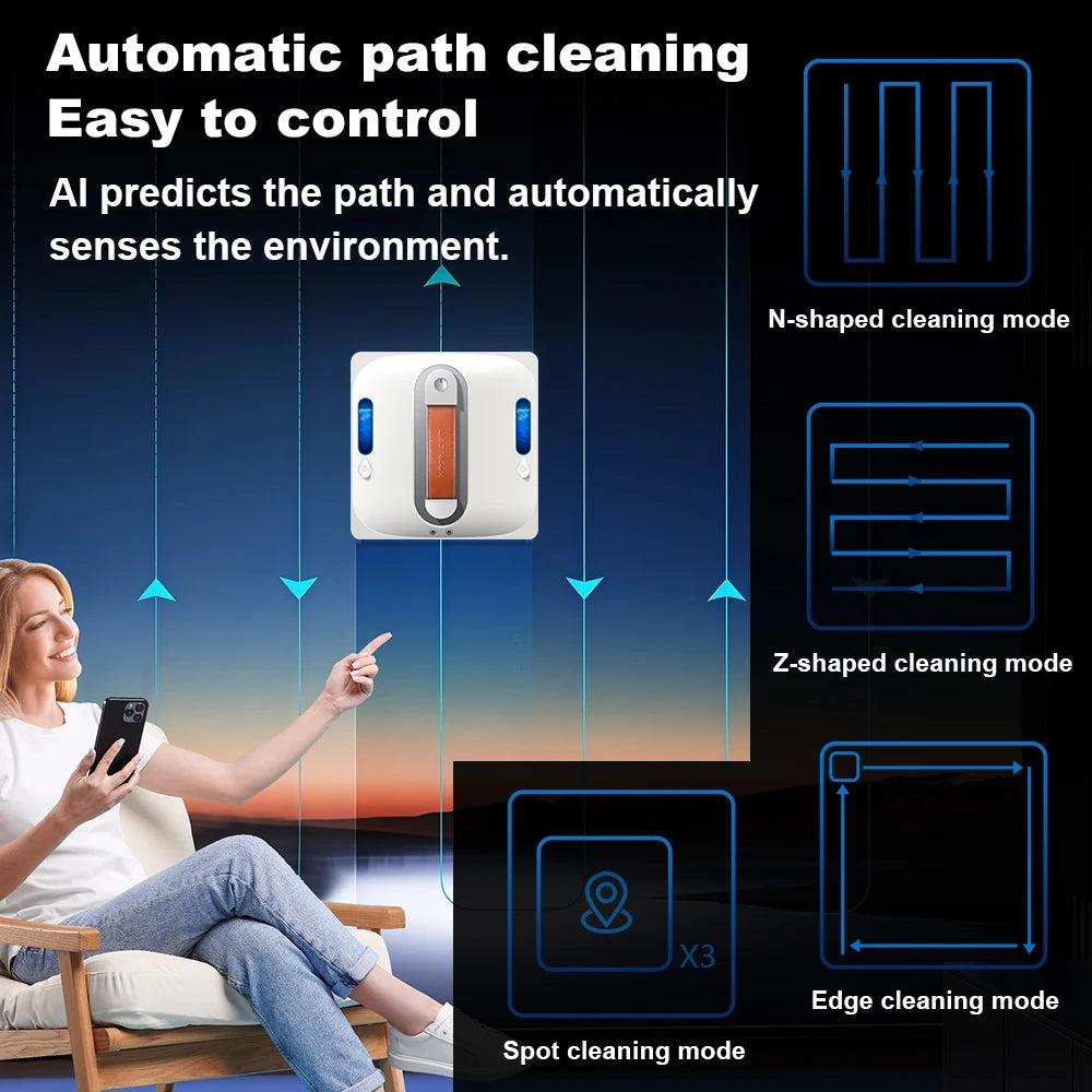Window Cleaning Robot Liectroux S11, 4-Way Water Spray, 9000PA,Home Glass Floor Wall Tiles Cleaner Robot, Floating Scraping Tech