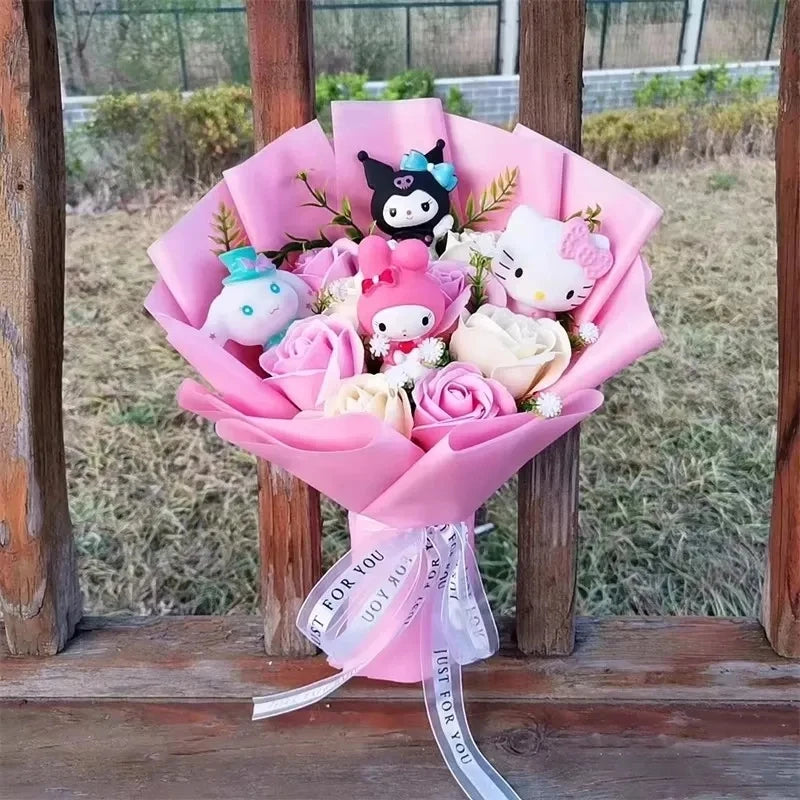 Hello Kitty Cartoon Plush Bouquet  Anime Rose Flowers Doll Home Wedding Decoration Christmas Valentine's Day Gift