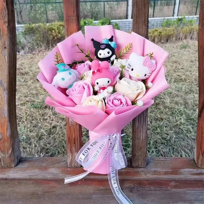 Hello Kitty Cartoon Plush Bouquet  Anime Rose Flowers Doll Home Wedding Decoration Christmas Valentine's Day Gift