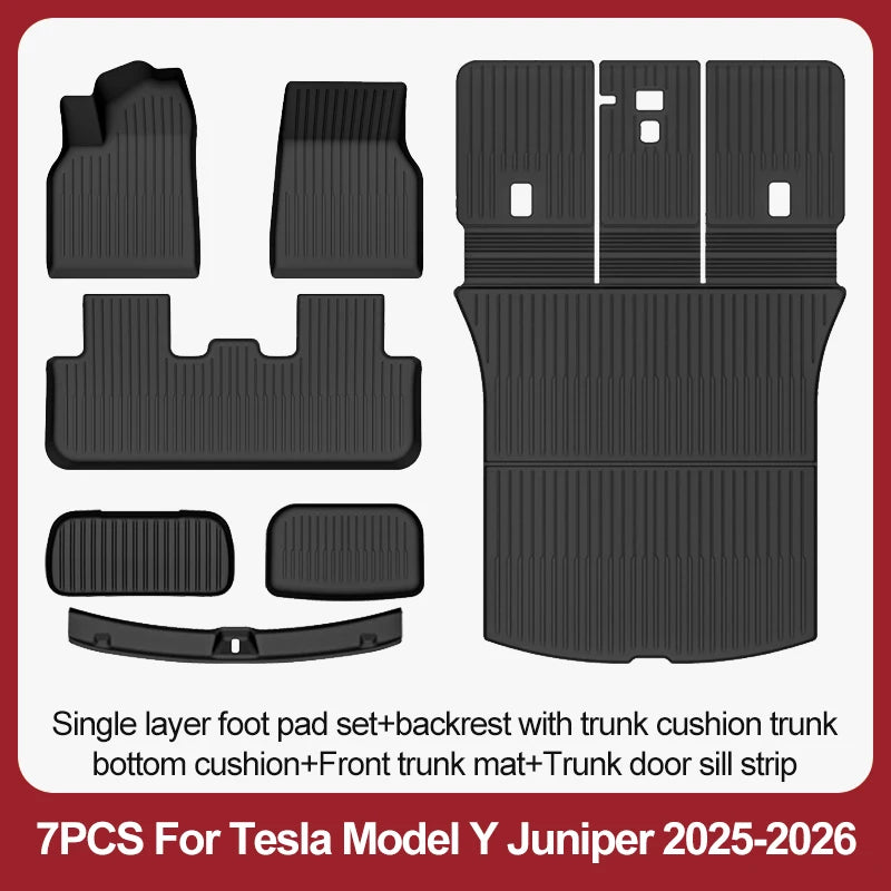 For Tesla New Model Y Juniper Premium/Performance 2025+ TPE Floor Mats Luggage Mat Wear-resistant Foot Pads ModelY Trunk Mats